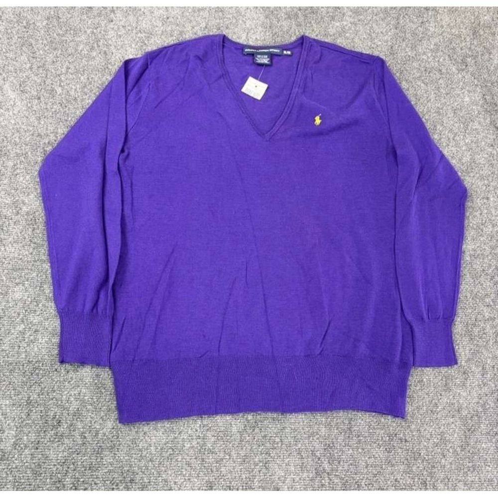 NWT Ralph Lauren V Neck Sweater Womens Red Knit Pony Logo Pullover Size XL